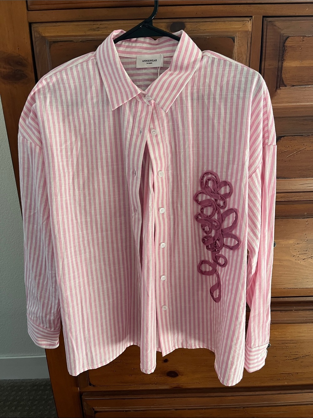 Anniewear Pink Striped Cotton Button-Down Blouse Size Large NWT